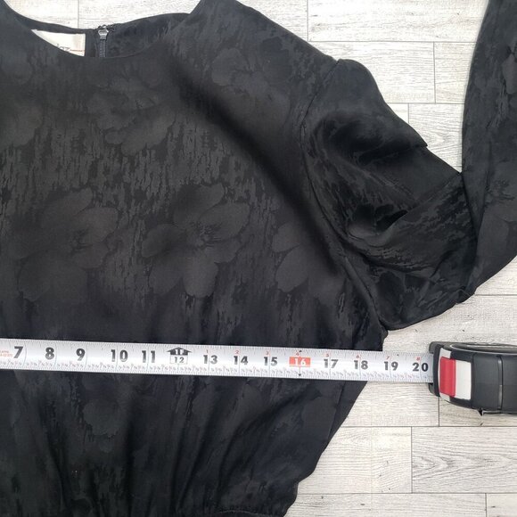 VTG 80s Cadaz Silk Dress Black Silk Floral Jacquard Gothic Glam Formal Size 14 - Picture 8 of 12